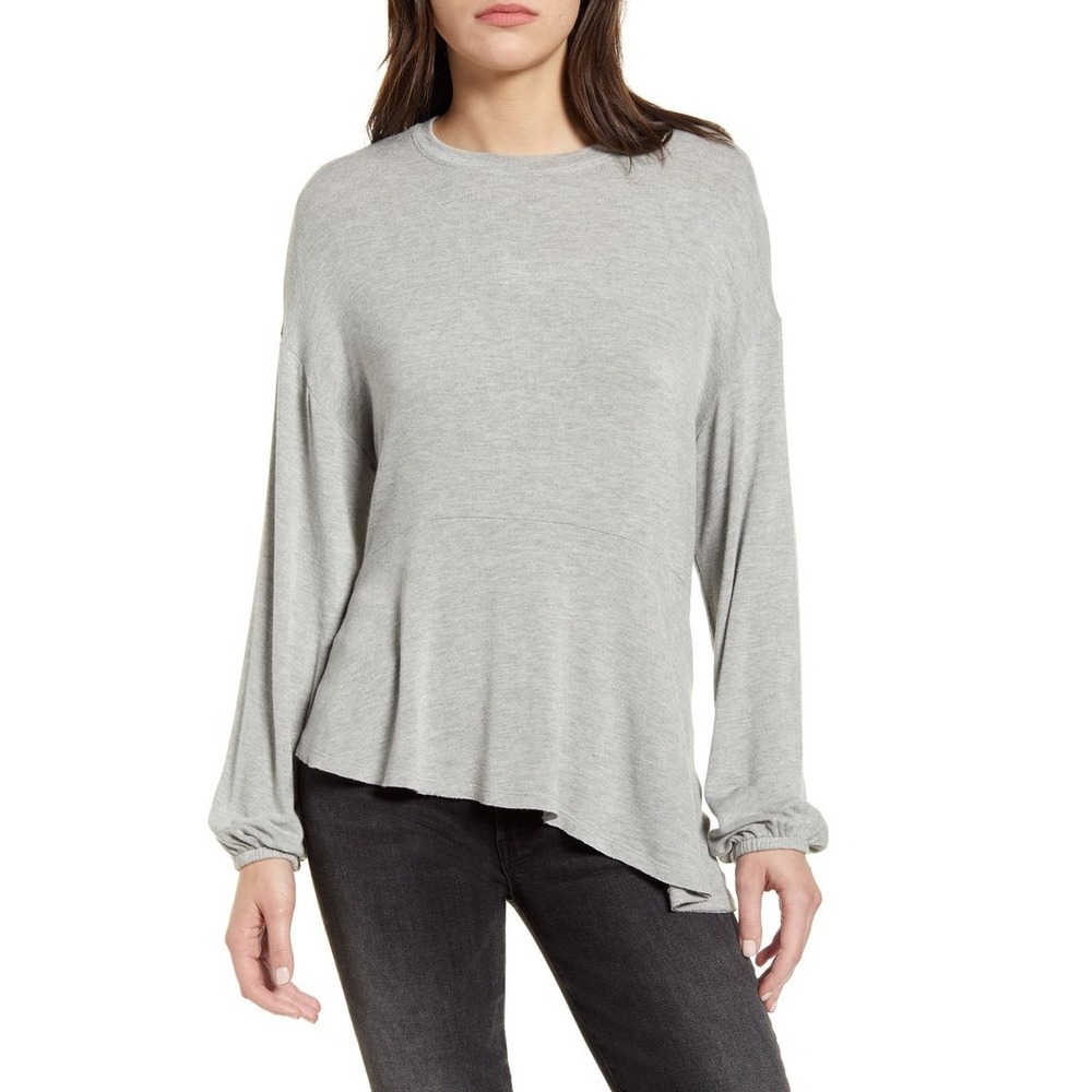 New Chelsea28 Asymmetrical Ruffle Size M Grey Lightweight Sweater Blouse‎ Top